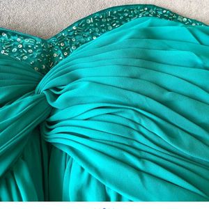 Elegant Teal Beaded Evening Gown