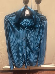 Blue Pleated Shirt And Skirt Set