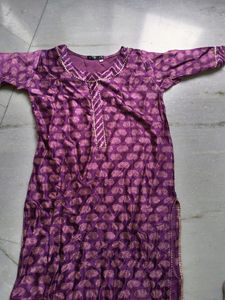 Women Purple Satin Silk Printed Kurta With Pant