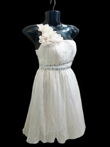 White One-Shoulder Party Dress Stretchy Bust-Waist