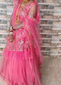 Net Lehanga Pink With Blouse And Dupatta