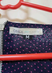 Navy Front Pleated Polka Dot Top