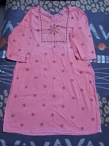 Pink Floral Embroidered Kurti