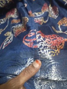 used joint Elegant Blue Embroidered Saree