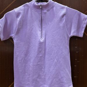 Lavender Zip Ribbed Top