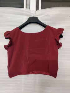 Maroon Side Open Blouse With Cute Neck Design