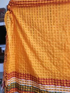 Yellow Checkered Cotton Saree