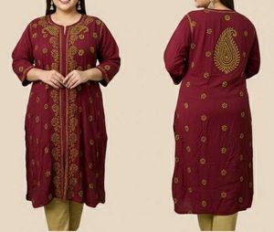 Maroon Embroidered Ethnic Kurti
