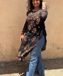 Embroidered Black Tunic Chikankari Kurti