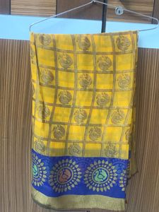 Yellow Checked Saree