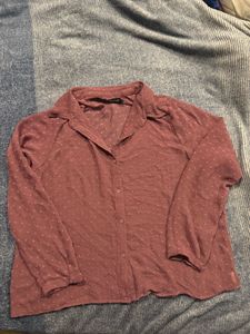 Mauve Swiss Dot Button Down
