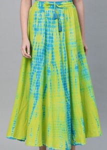Lime Green And Blue Dyed Flared Maxi Skirt