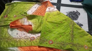 Vibrant Green &amp; Orange Ethnic Saree
