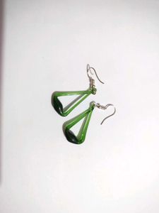 Green Geometric Drop Earrings