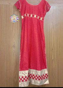 Red A-line Slit Kurta Set