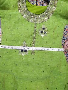 Party Wear Blue And Parrot  Green Hand Work Kurta