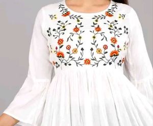 White Embroidered Bell Sleeve Tunic