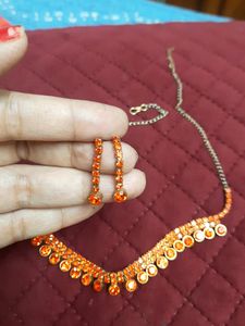 Orange  A.D NECKLACE WITH EARRINGS