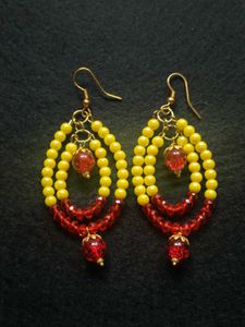 Vibrant Yellow & Red Beaded Dangle Earrings