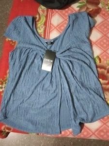 Blue Shein Top with Tie Detail