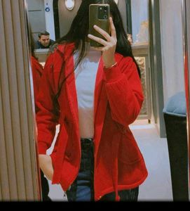 A Red Blazer With 3 Pockets &amp; belt On Waist