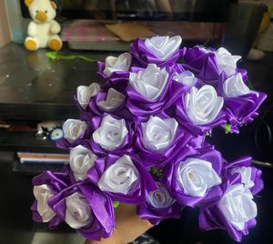 Purple &amp; White Ribbon Rose Bouquet