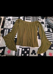 Olive Green Off-Shoulder Bell Sleeve Top