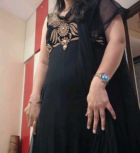 Elegant Black Anarkali Dress with Gold Embroidery