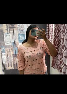 Peach Cold Shoulder Knit Top
