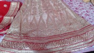 Beautiful Golden Lehnga With Red Dupatta