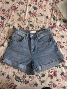 High-Waisted Rolled Hem Denim Shorts