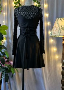 Lace Detail Black Dress with corset belt
