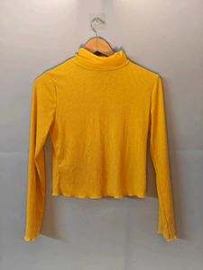 Yellow Ribbed Turtleneck Top