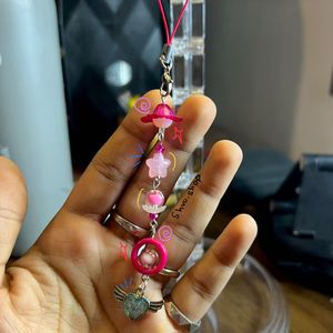 Cute Pink Themed Handmade Beaded Phone Charm