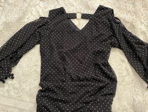Black Polka Dot Sheer Top with Statement Sleeves