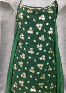 Green &amp; Gold Printed Kurta Set