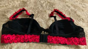 ❤️🖤Black Mesh Bra with Crimson Red Lace