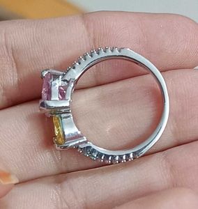 Real 925 Silver Pink &amp; Yellow Heart Ring