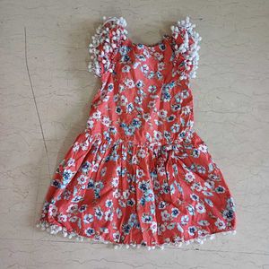 Pure Cotton Frock with pompoms for 4 to 7 Yrs