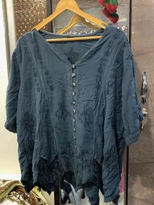 Embroidered Button-Down Top