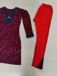 Floral Kurta with Red Leggings