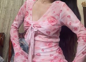 Pink Rose Tie-Front Top