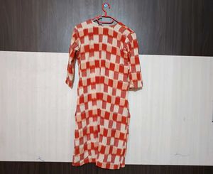 Vintage Orange Checkered Dress Kurti Size L