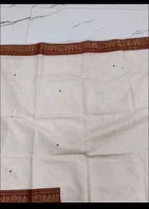 Elegant White &amp; Red Embroidered Saree