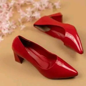 Red Patent Leather Block Heel Pumps