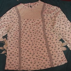 Floral Lace Trim Long Sleeve Top