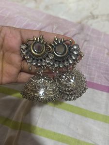 Oxidized Silver Jhumka Earrings