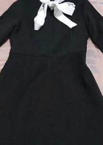 Korean Chic Black Dress with Bow Detail