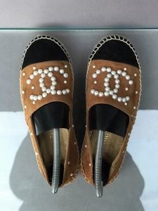 Auth CHANEL Espadrille Mother Of Pearl Flats