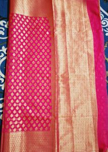 Pink &amp; Gold Banarasi Silk Saree